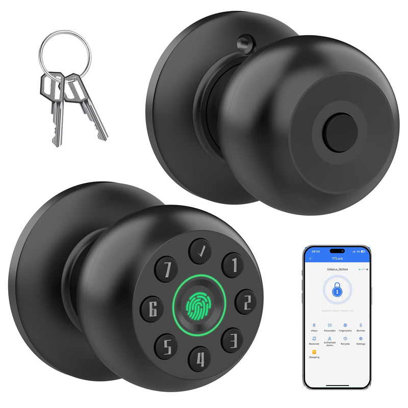Fingerprint Door Knob, Smart Door Knob, Biometric Door Knob with Code, App Control, Auto Lock, Fingerprint Door Lock,Thumb Print Door Knobs for Bedroom, Office, Apartment