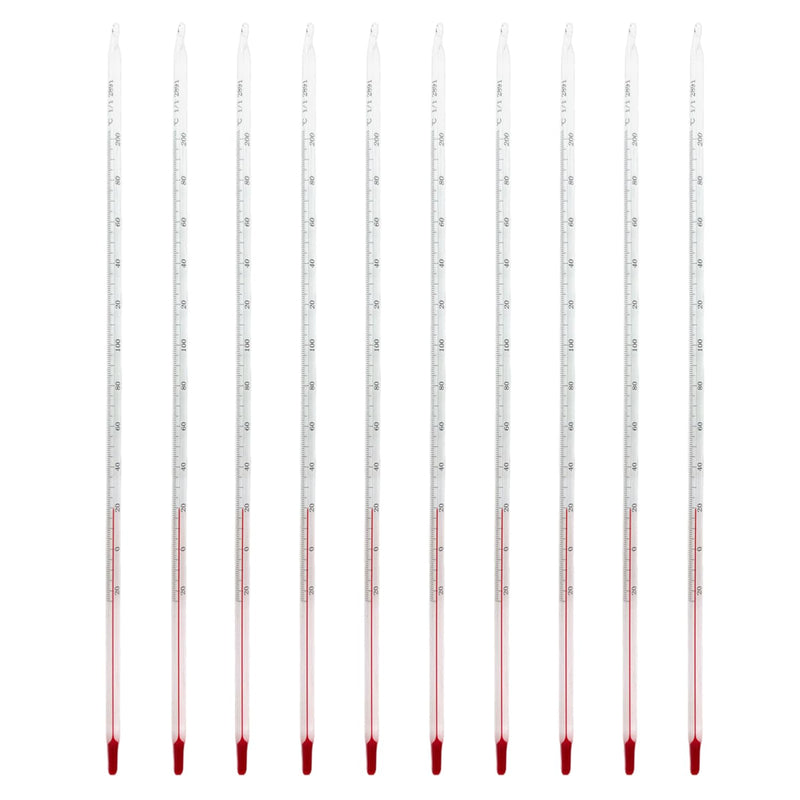 10Pcs Lab Glass Celsius Thermometer -20 to +200℃ Length 300mm Laboratory Red Line Temprature Meter 10