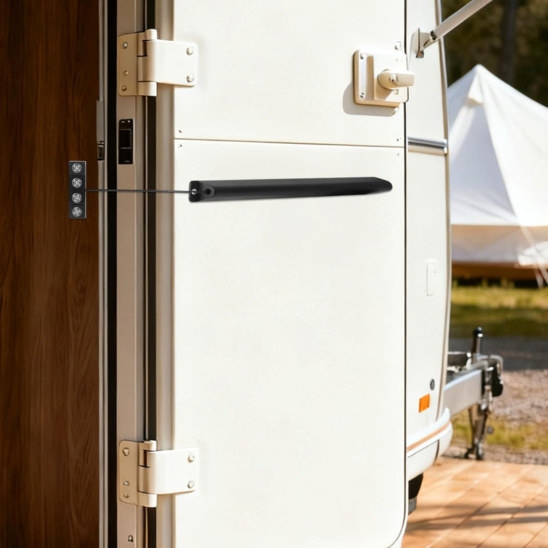 RV Screen Door Closer with Adjustable Tension, Aluminum Automatic Closing Device with Accessories, Works with Most Camper Latches & Travel Trailer Handles