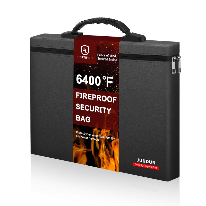 JUNDUN Fireproof Money Bag, 6400℉ Heat Resistant Fireproof Document Bag with Two Pockets for Home Travel Business - Holds Cash, Passport and Documents Black