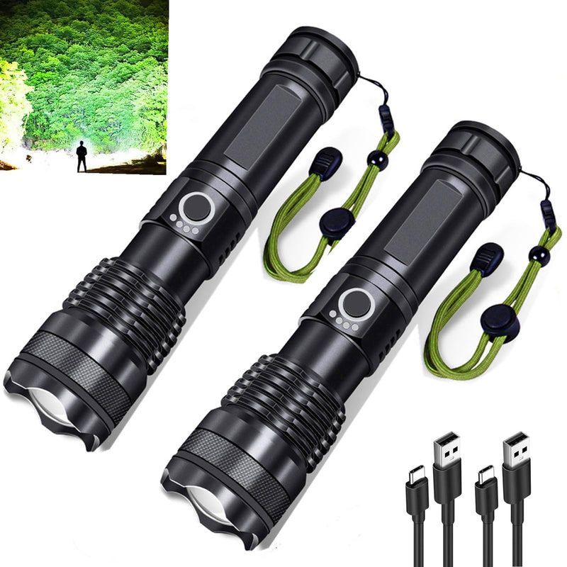 Flashlights Rechargeable,Super Bright High Lumens Flash Light,5 Modes Zoomable Tactical Flash Light,Waterproof Handheld Powerful Flashlights for Emergencies Camping Home Camping Essentials Gift-2Pack