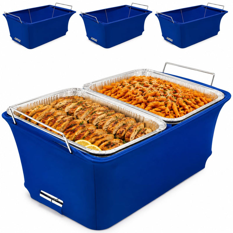 4-Pack Chafer Wind Guard- Decorative Fabric Chafer Wind Guard for Catering Buffet Wire Racks - Professional Food Warmer Stand Shield for Weddings & Outdoor Events (Blue) Blue