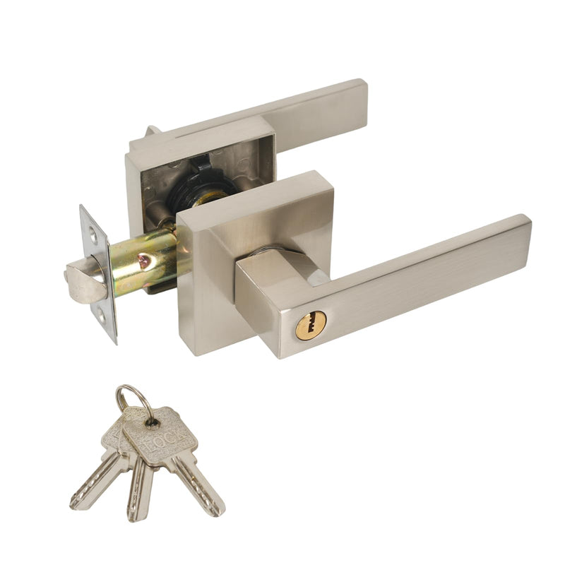 Entrance Lever Door Handle , Square Door Lever for Bedroom or Office, Passage Door Privacy Locking Interior/Exterior Entry Door Knob Silver