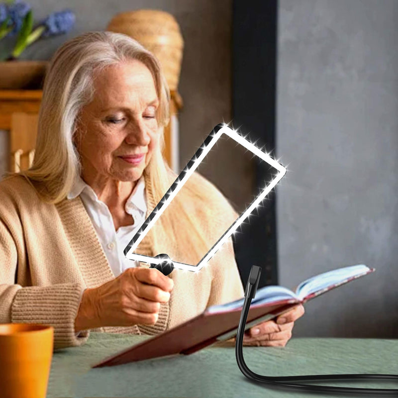 10X Large Rechargeable Magnifying Glass with Light, Hands-Free Neck Wear Full Page Magnifier with 50 LED Lights & Adjustable Brightness for Seniors Reading, Crafts, and Low Vision Tasks