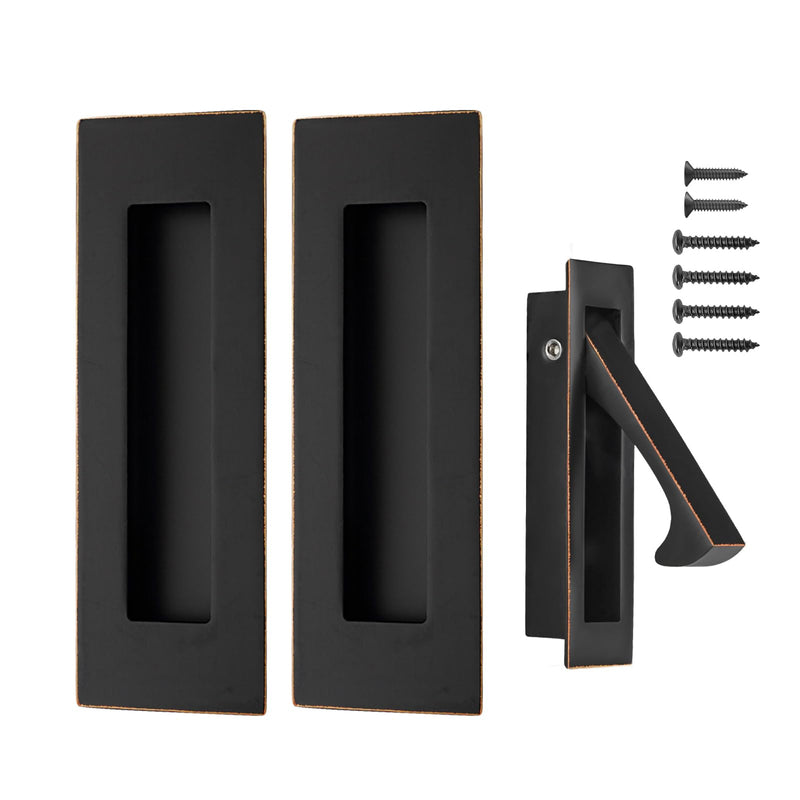 Pocket Door Hardware and Edge Pull,Stainless Steel Pocket Door Handles Latch,Recessed Finger Flush Pulls,for Closet,Sliding,Barn Door (Oil Rubbed Bronze, 6Inch) Oil Rubbed Bronze