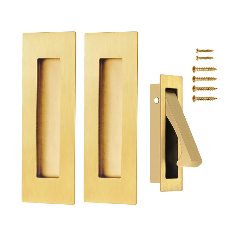 Pocket Door Hardware and Edge Pull,Stainless Steel Pocket Door Handles Latch,Recessed Finger Flush Pulls,for Closet,Sliding,Barn Door (Brushed Gold, 6Inch) Brushed Gold