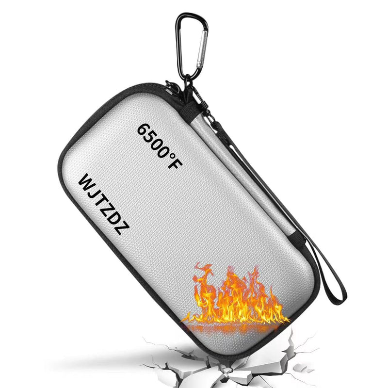 6500°F Hard Fire-Resistant Power Bank Case,Waterproof Electronic Organizer Travel Bag,Shockproof EVA Carrying Case for Cell Phones/Earbuds,Travel Gadgets for Cables,SD Memory Card,Camera Chips Silver Medium Size