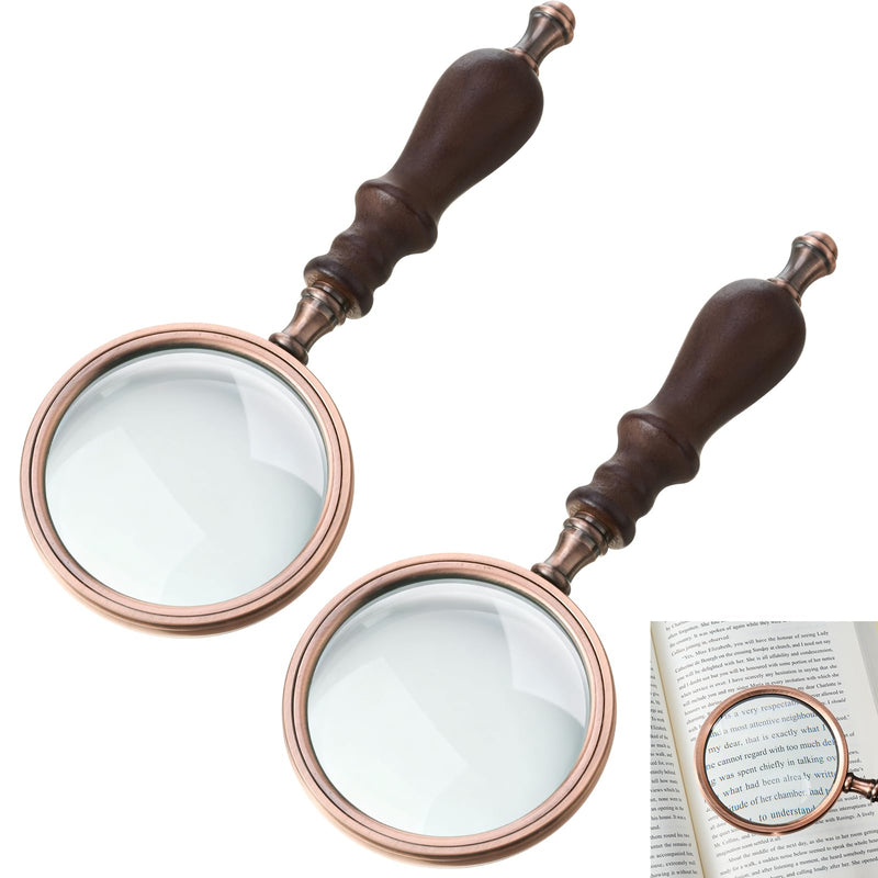 Yunsailing 2 Pack 10x Handheld Magnifying Glass, Vintage Brass Reading Magnifier with Wooden Handle for Seniors, Coin Stamp Jewelry Inspection