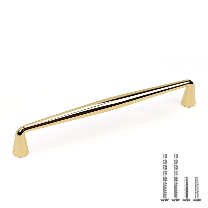 YAGU 6 Pack Top Polished Brass Kitchen Cabinet pulls 6.3 Inch(160mm) Hole Center Solid Bright Gold Dresser Drawer Handles Furniture Shiny Hardware for Cupboard Wardrobe Closet Vanity 6.3''/160MM Hole Center