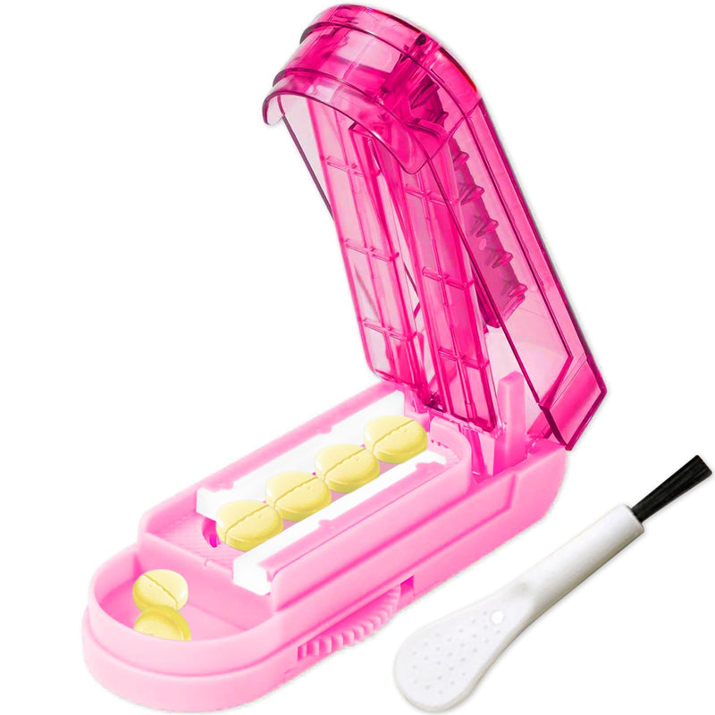 Pill Cutter Splitter for Small and Tiny Pills, Precision Cutting for Tablets - Accurately Cuts Multiple Pills at Once. Sharp Blade with Safety Guard (Pink) Pink