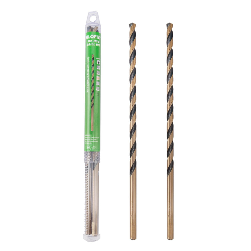 1/2 x 12 Inch Long Drill Bit (2 Pack) M2 High Speed Steel Drilling for Wood and Metal, with 8-1/2 Inch Flute 1/2 in
