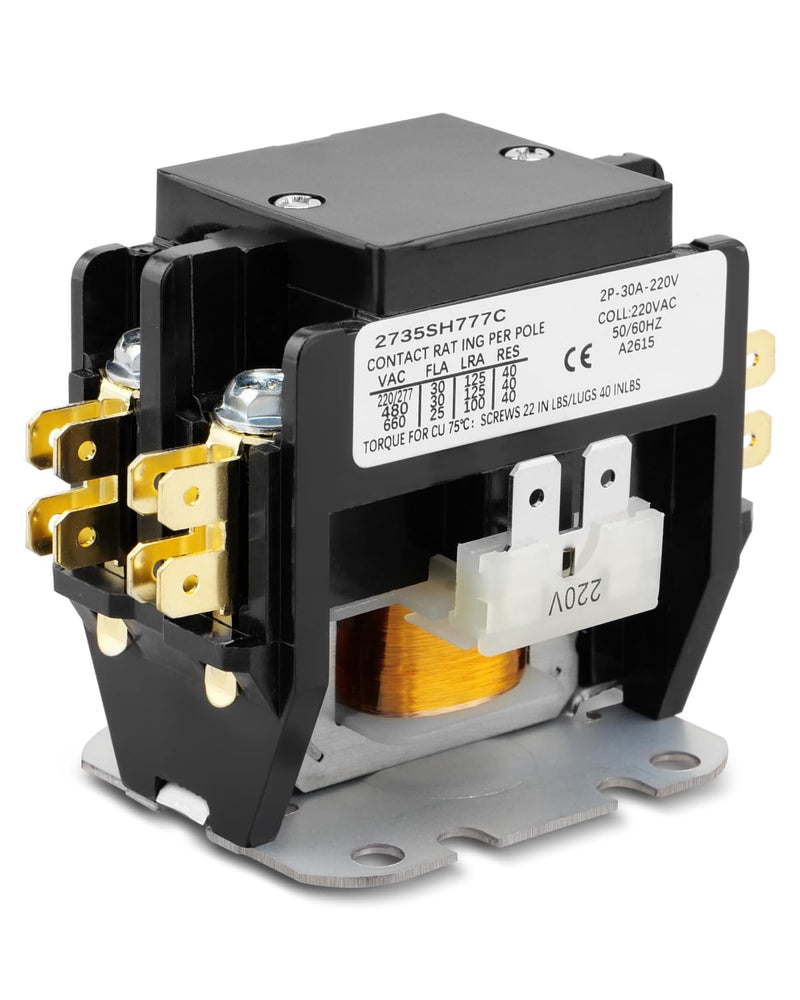 C25BNB230B Compact Definite Purpose Contactor, 2 Pole 30A 240VAC 50/60Hz, Air Conditioner Contactor C25BNB230B
