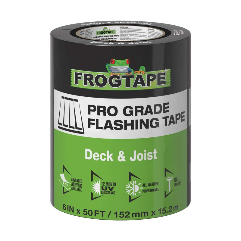 FrogTape Pro Grade Deck and Joist Flashing Tape, 6 in x 50 Feet, Black Deck & Joist 6 inches x 50 feet