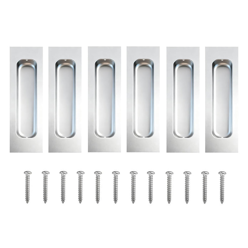 Lethato Brushed Silver Pocket Door Hardware, 6 Rectangular Recessed Flush Finger Pull Stainless Steel Sliding Door Handle for Closet Door Large Drawer Barn Doors - 3 Pack 3 Packs - Brushed Silver
