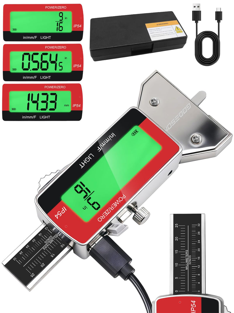 GODESON Tire Tread Depth Gauge,Rechargeable Digital Tire Depth Gauge - USB-C,3-Unit Switch (mm/Decimal/Fraction Inch), Backlit LCD Display, Auto Power Off, 0-32NDS for Car/SUV/Truck Wear Measurement