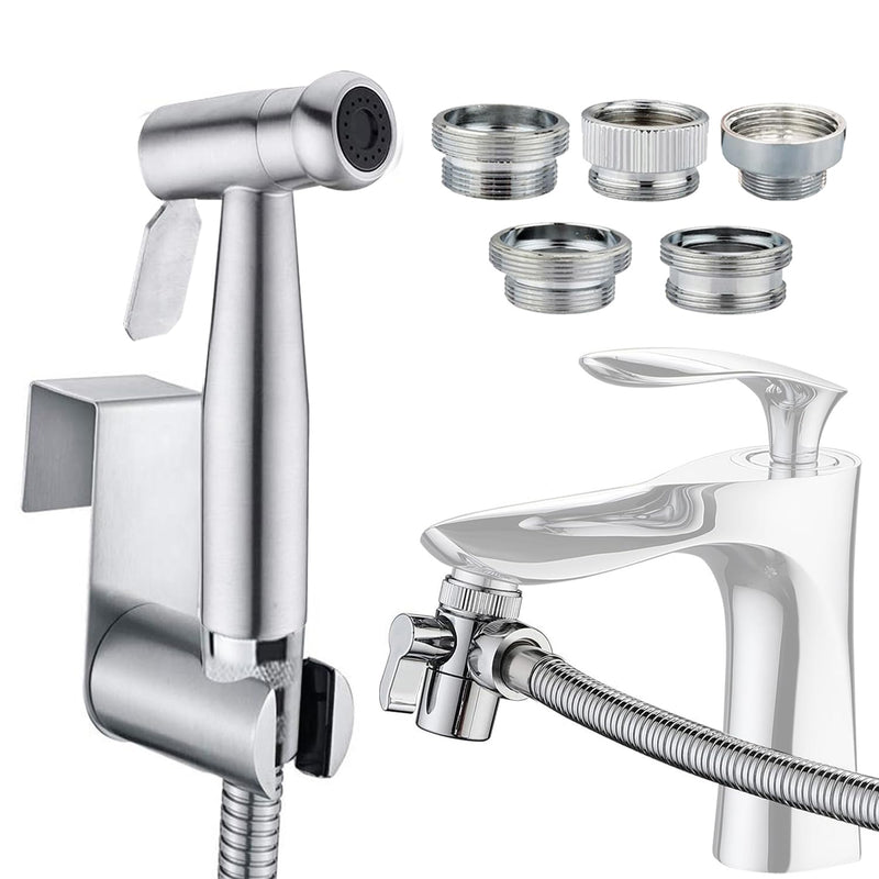 Sink Faucet Hose Sprayer Attachment with 5 Adapters - Dual Function Handheld Bidet - for Feminine Hygiene, Baby Diaper Cleaning & Pet Bathing