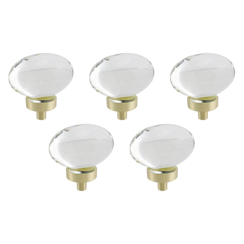 5 Pack Crystal Cabinet Knobs, Oval Crystal Knobs for Dresser Cabinet Wardrobe Hardware Accessories, Brass Furniture Hardware Pulls（Pigeon Egg Shape） Transparent