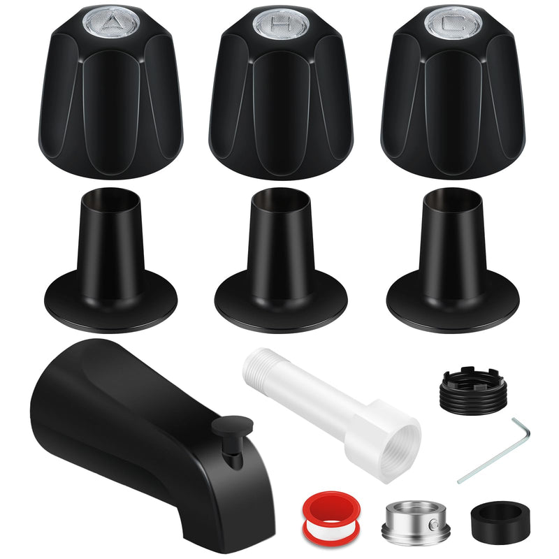 Coolfell Tub Shower Trim Kit, Matte Black Shower Knob 3 Piece and Bath Tub Spout, for Price/Pfister Verve and 3 Handle Tub Shower Faucet, Bathtub Spout for 1/2" Copper, 1/2" and 3/4" Male Thread