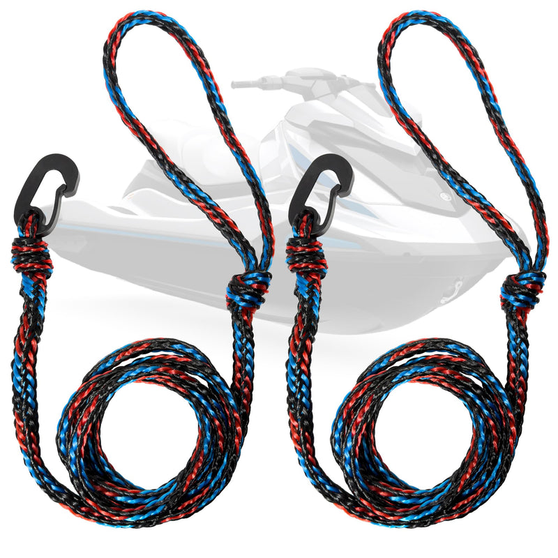 Five Oceans 1/2" x 7 Ft PWC Dock Line, Dock Lines for Boats with Giant Snap Hook, 2-Pack, Black, Red & Blue - Mooring Rope for Boats, Jet Ski, Kayak, Watercraft & Canoe - FO4961 Red/Blue
