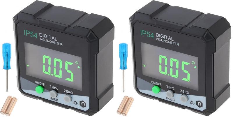 Digital Level Angle Gauge Meter, Magnetic Protractor Inclinometer, Angle Finder Level Box with AAA Battery and screwdriver for Woodworking, Table Saw,Construction with Magnetic Base (Pack of 2) Small (Pack of 2)