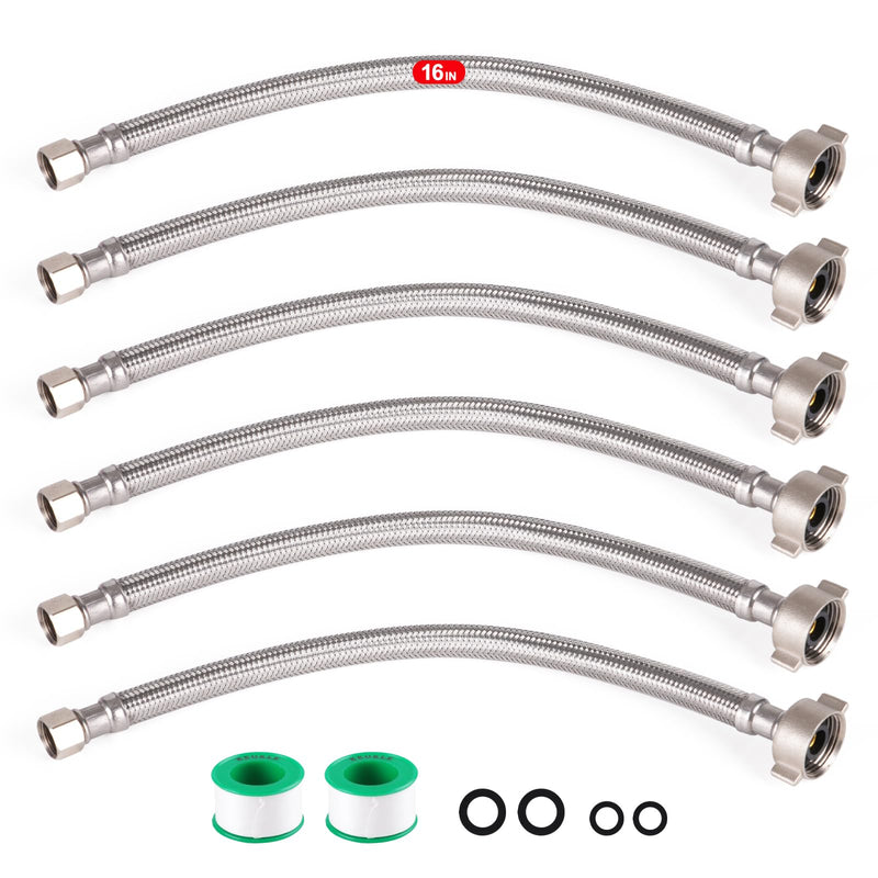Toilet hose,16Inch 6PACK Toilet Water Supply Line,Braided Stainless Steel ⅞" Ballcock by ⅜ " Compression 16 inch - Toilet Hose (6-Pack)