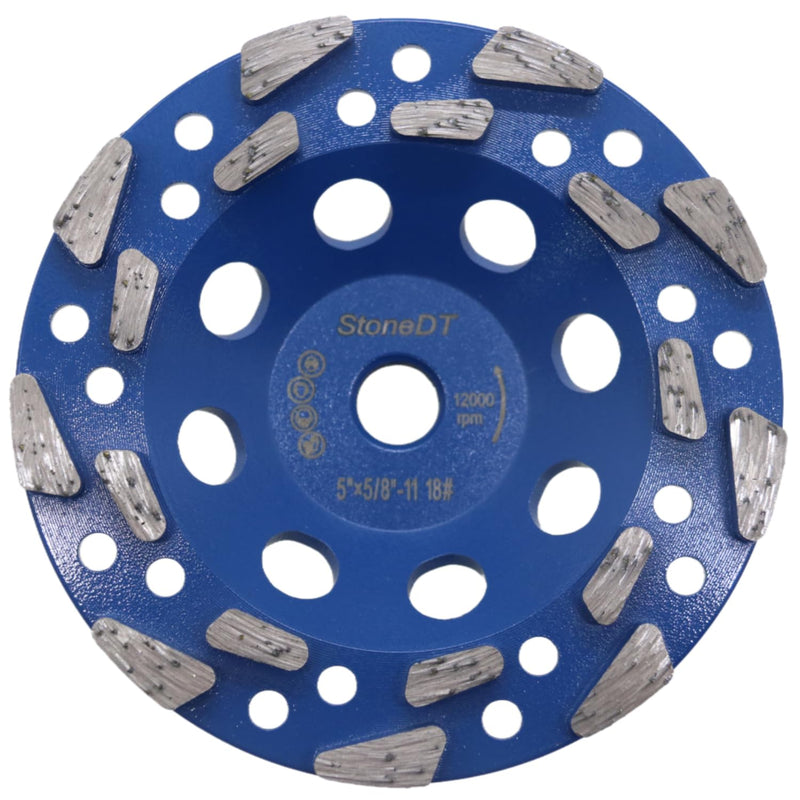 Diamond Grinding Cup Wheel, 5’’ High Performance Concrete Grinding Wheel for Marble Granite Thin Epoxy Coating Removal, 5/8"-11 Arbor, 18/20 Grit, 18 Segment 5''