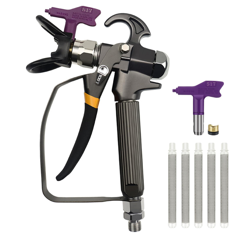 Airless Paint Spray Gun High Pressure 3600 PSI with Reversible 517 Nozzle Tip Guard Swivel Joint for Airless Paint Sprayers Black Steel