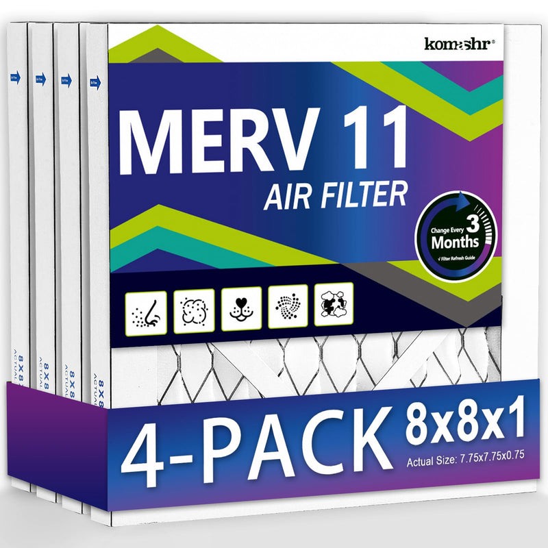 8x8x1 Air Filter MERV 11 (4-Pack), HVAC/Furnace Ac FilterReplacement, Dust Defense-comparable with MPR 1000 & FPR7 (Actual 7.75x7.75x0.75) 4-PACK 8X8X1