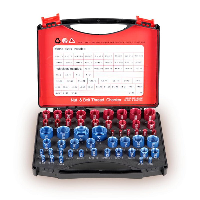 52PCS Thread Checker,Nut and Bolt Thread Checker(28 Standard & 24 Metric),Box Set Thread Gauge,Nut and Bolt Thread Checker Set for Size Check in Narrow Areas