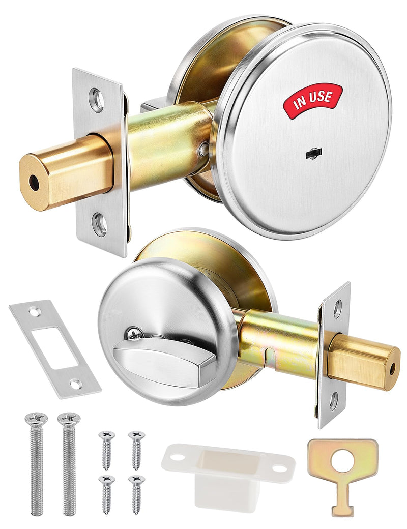 Commercial Bathroom Door Handle, Heavy Duty Privacy Indicator Lock with Vacant Occupied Sign, ANSI Grade 2 Bathroom Lock for Public Restrooms, Privacy Deadbolt for Toilet Stall - Sliver Silver-Deadbolt