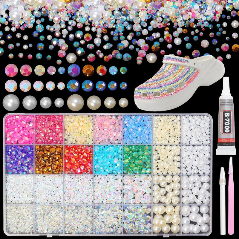 14000Pcs Colorful Jelly Flatback Rhinestones and Pearls for Bedazzling Kit, 2-6mm Resin Gems Bedazzling Rhinestone, 4-10mm Flatback Pearls Gems Rhinestones for Crafting DIY Face Makeup S18