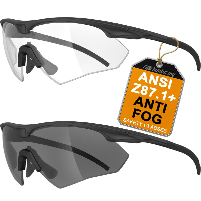 HTS HUNTERSKY S53 anti fog Tactical Shooting Range Safety Glasses Ballistic eye protection Hunting Airsoft Riding Pickleball S53 Black-clear / Black-smoke