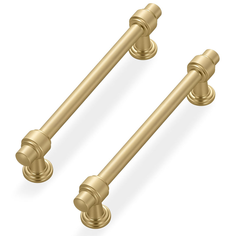 10 Pack 5 Inch(128mm) Hole Center Brushed Gold Modern Cabinet Pulls Kitchen Cabinet Handles Kitchen Cabinet Hardware Timeless Drawer Vanity Pulls, B-Gold(5x10) 5 Inch Hole Center 10