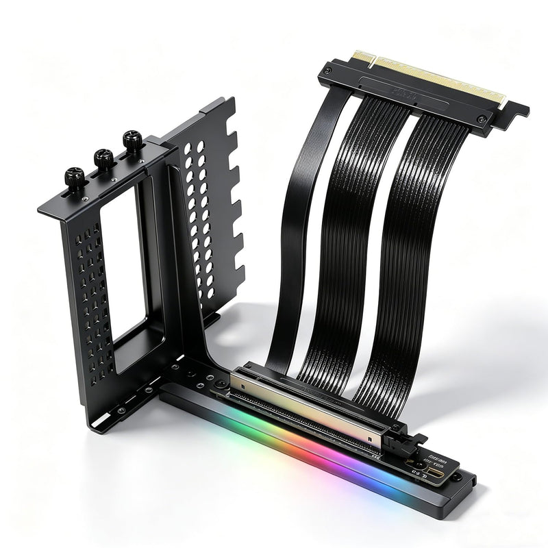 PCIe X16 GEN5 Right Angle Riser Cable PCIe 4.0 and 5.0 with GPU Vertical Mount Bracket for RTX4090,RTX5090D, RX7900XT, RX9070 ATX (16cm GEN5 Black Bracket V3) 16cm GEN5 Black Bracket V3