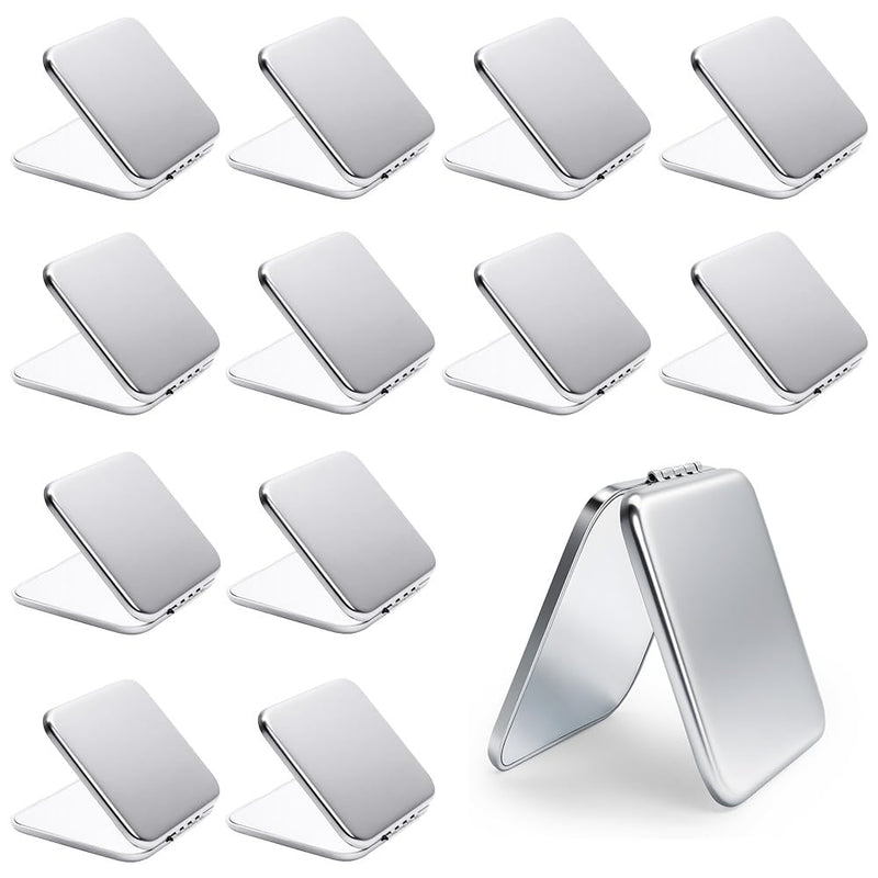 Compact Mirror, Pocket Travel Makeup Mirror for Purse, Metal Square Shell, 2-Sided 1X/2X Magnifying, Portable, Folding, Handheld, Sliver,12 Pack 12