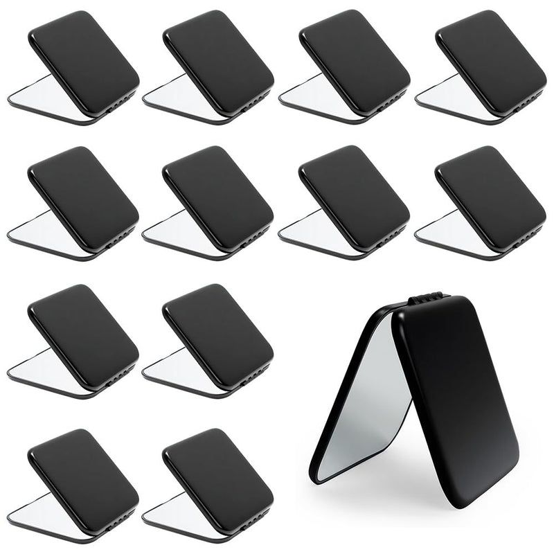 Compact Mirror, Pocket Travel Makeup Mirror for Purse, Metal Square Shell, 2-Sided 1X/2X Magnifying, Portable, Folding, Handheld, Black,12 Pack 12