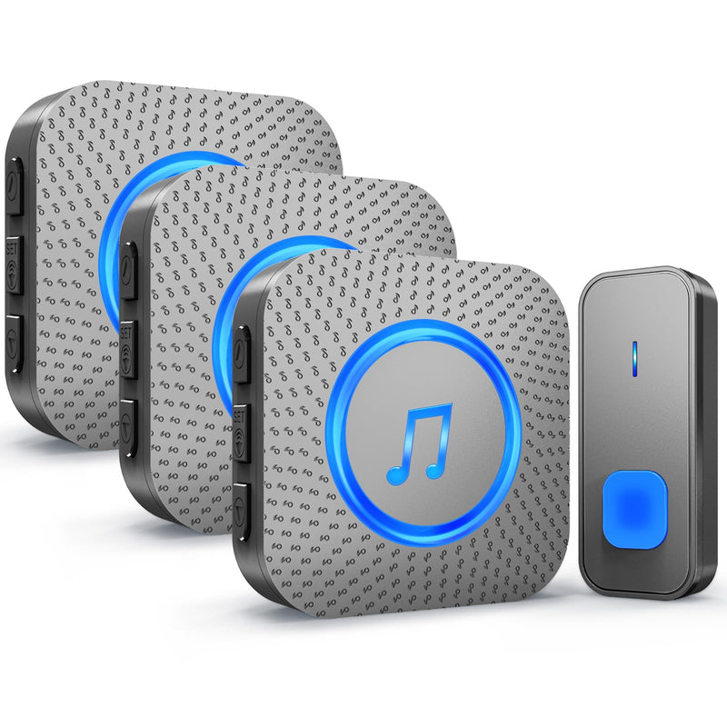 SURFOU Wireless Doorbell Kit for Homes -1300ft Range, Waterproof, 55 Melodies with LED Flash, 1 Push Button & 3 Plugin Receivers 1 Button+3 Receivers