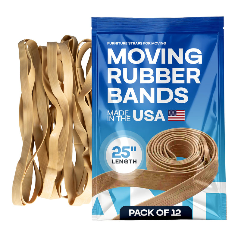 Beige Moving Bands 25", Pack of 12 - USA-Made Mover Rubber Straps for Furniture, Boxes & Moving Blankets - Strong, Elastic & Flexible, 80% Natural Rubber Bands for Shipping & Storage by IDL Packaging 25", Beige