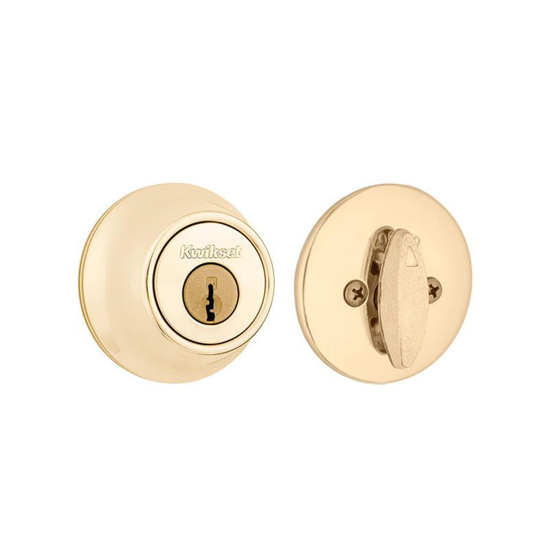 Kwikset 660 Deadbolt Lock, Polished Brass Round Exterior Keyed Front Entry Door, Single Cylinder Dead Bolt Old Latch
