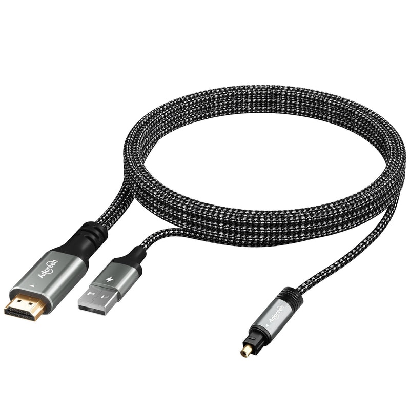 Unidirectional 192KHz HDMI ARC/eARC to Optical Toslink SPDIF Audio Extractor Splitter Converter Cable 6 Ft, USB Powered Digital Adapter for HDTV to Soundbar Home Theater Amplifier Old Speaker 6FT