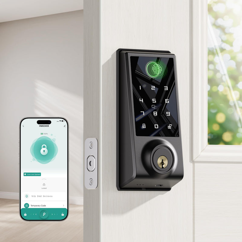 Smart Door Lock Deadbolt Lock, Keyless Entry Door Lock, Fingerprint and Code Access, App Control, Touchscreen Keypad Deadbolts, Auto Lock
