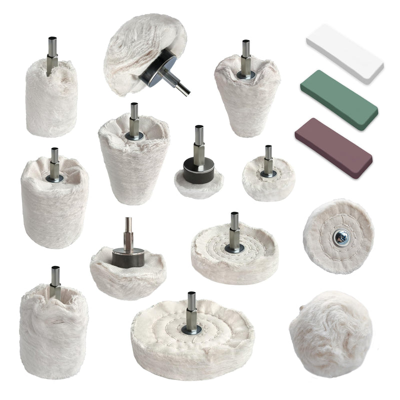 13Pcs Buffing Wheel for Drill, 3 Polishing Compounds, Aluminum Wheel Polishing Kit, Buffing Pad Polishing Tool for Car, Motorcycle, Metal, Stainless Steel, Jewelry, Wood, Ceramic, Glass 16PCS