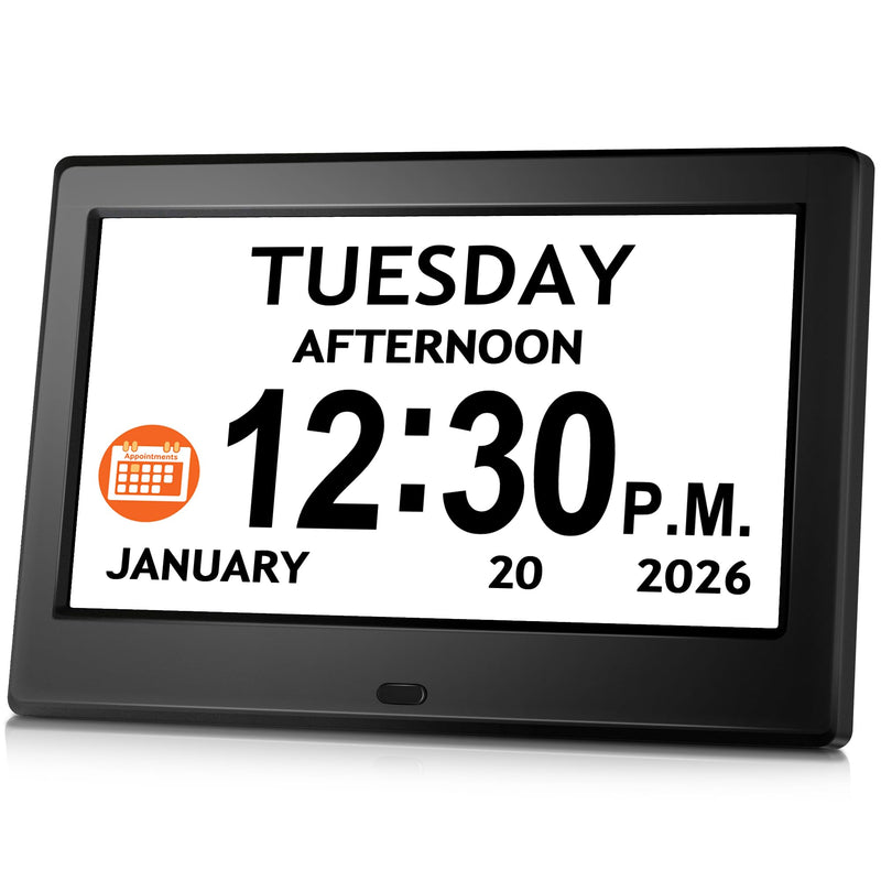 7'' Digital Clock, Dementia Clock With Date And Time, 10 Reminders, 6 Alarms, Auto-Dimming, Auto DST, Remote Control, Large Display Alarm Clock For Seniors, Gifts For People With Dementia, Alzheimers 7" Black