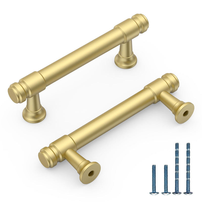 10 Pack 3 Inch(76mm) Kitchen Cabinet Handles Brushed Gold Cabinet Pulls Cabinet Hardware Drawer Pulls for Cupboard Wardrobe 2306 3"/76MM Hole Center 10 Pack