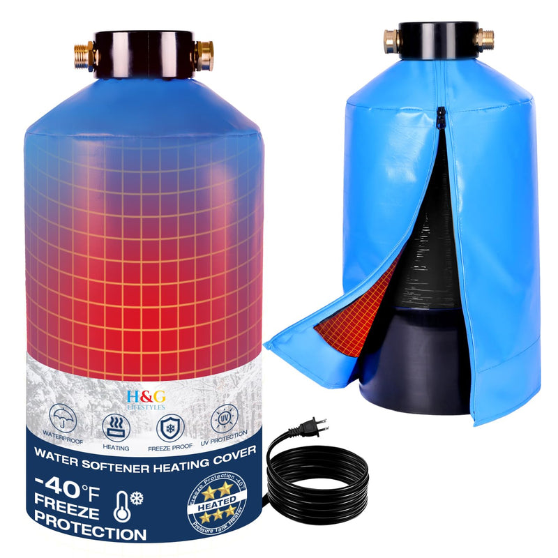 H&G Lifestyles Heated Water Softener Cover for Winter 35W 110V Heating Pad | 158℉ Insulated Tank Jacket, Outdoor Waterproof & Sunproof Oxford Fabric 16"H x 8"D