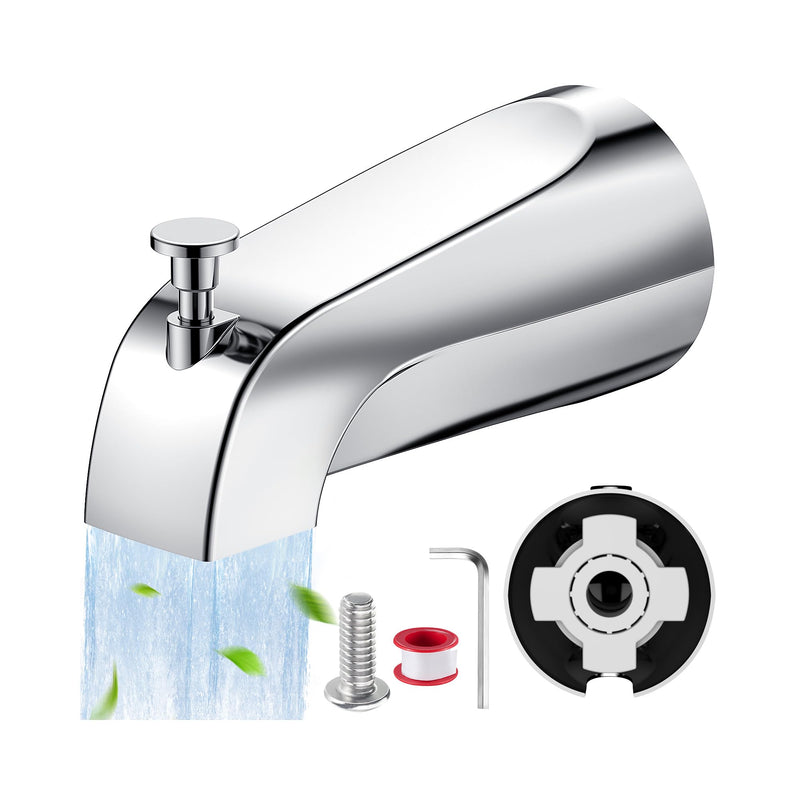 Universal Bathtub Tub Spout with Diverter, Fits 1/2" Slip-Fit Copper Pipe Connection, Pull Down Bathtub Faucet Spout Replacement, Easy Installation (Chrome) Chrome