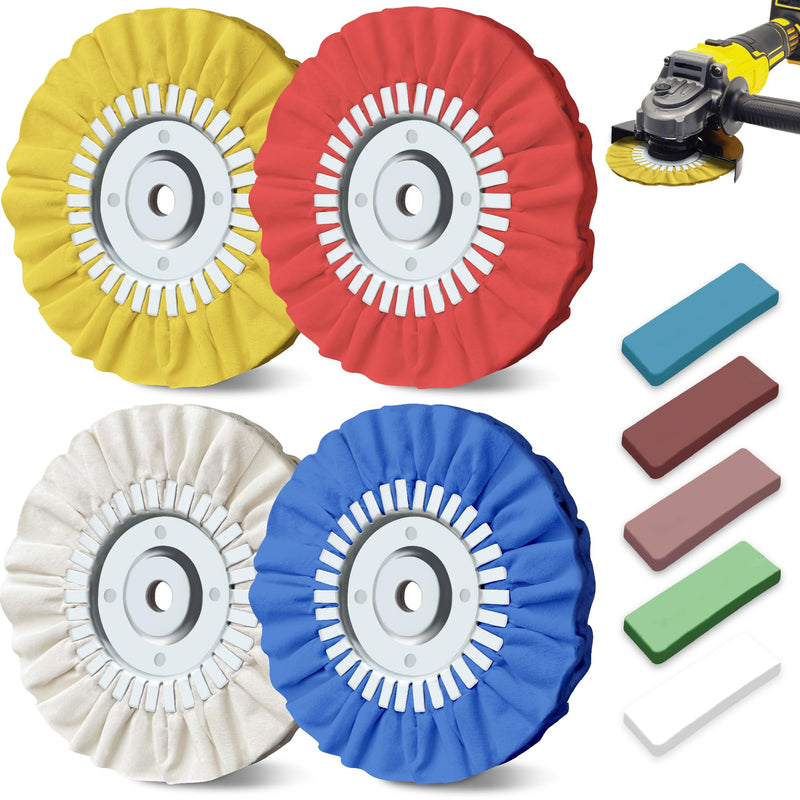 8" Airway Buffing Wheel, 9Pcs Aluminum Polishing Wheel Kit for Angle Grinder, Polishing Compound and Metal Polishing Pads for Stainless Steel Chrome Car Polish Mirror Finish (5/8" Arbor Hole)