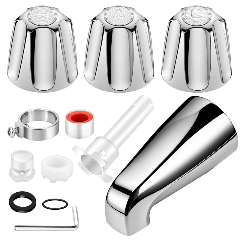 EEEKit Shower Knobs 3 Piece and Bath Tub Spout, Shower Knob Replacement Set with Four in One Tub Adapter Kit, Bathtub Spout Replacement for 1/2'', 3/4'' IPS Inside Thread