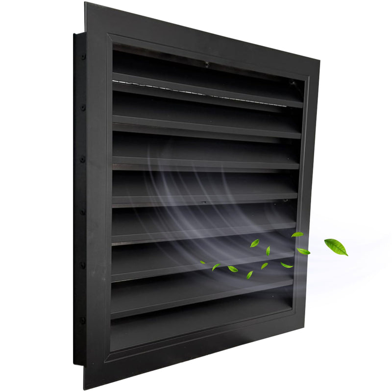 Byson 14"x 14" Aluminum Black Gable Vent - MaxShield Series Anodized Louvered Vent - Weatherproof Louver Air Vent Grille with Steel Mesh - HVAC, Attic, Container and Shed Vent 14x14 inches
