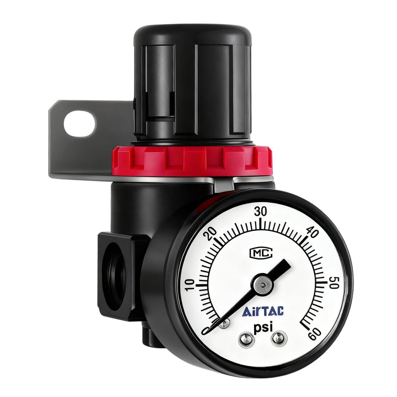 Low Pressure Air Compressor Regulator Airtac AR2000-C 1/4'' NPT with Bracket and Gauge 0-60 PSI Adjustable Low Pressure AR2000C 1/4'' NPT 0-60 PSI